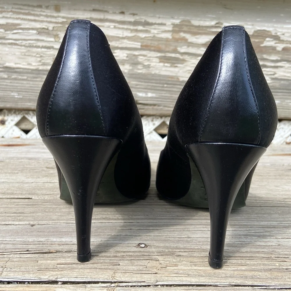 Donald J. Pliner Couture 'Rida' Black Satin & Leather Pump Women's Size 8 - Picture 3 of 13